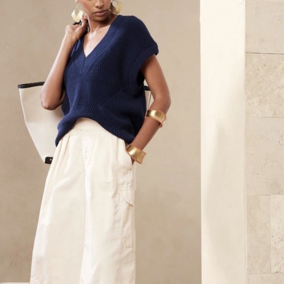 BANANA REPUBLIC CIMA Oversized Merino Wool Blue Sweater Vest - Picture 8 of 13